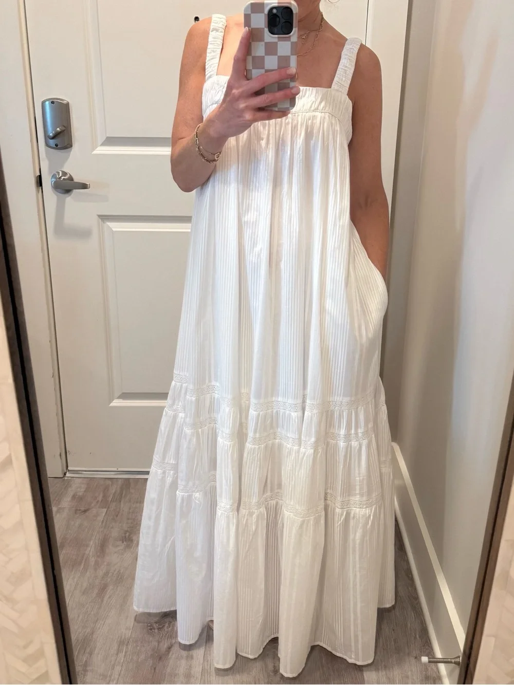 NWT Abercrombie & Fitch White Tiered Maxi Dress with pockets | Size M | Resort